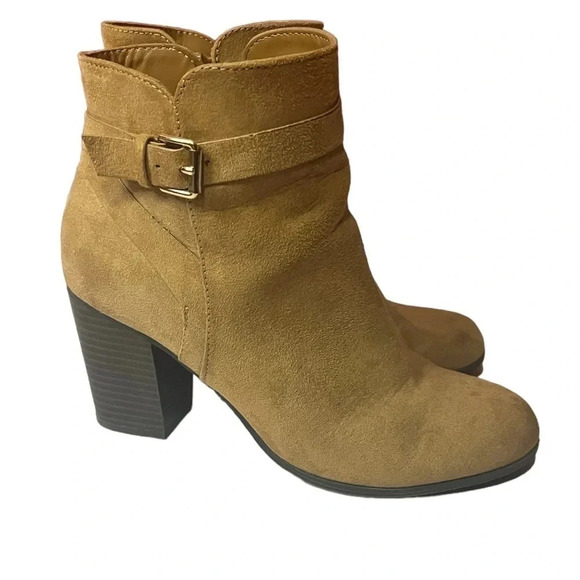 Lauren Conrad Boho Tan Buckle Heeled Booties Size 7 - Picture 1 of 11